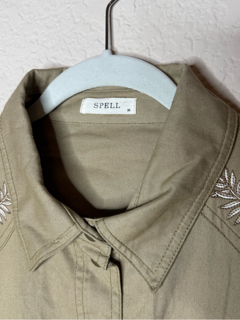 Spell Foxglove Embroidered Boilersuit Jumpsuit Size Medium Khaki Organic Cotton - Picture 6 of 6